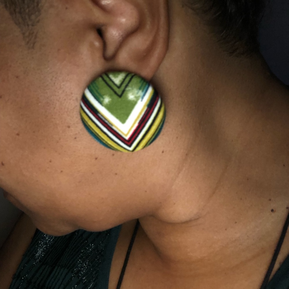 Handmade African Print Button Earrings - Picture 4 of 5